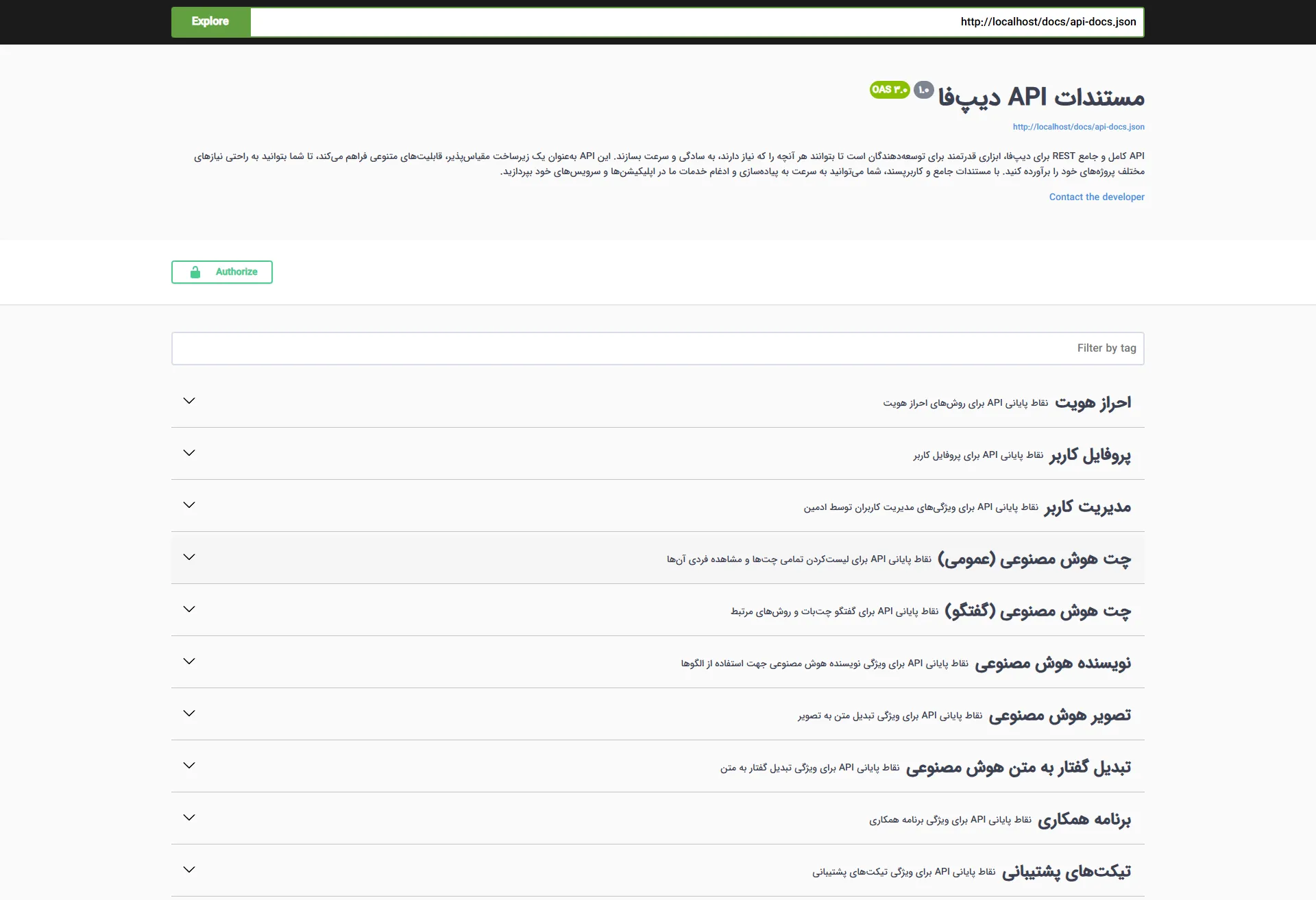 Complete DeepFA API documentation with endpoint categories