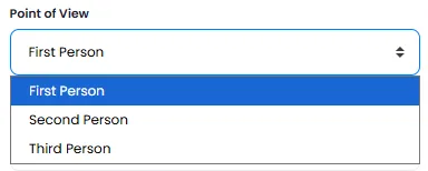 Point of View Selection Dropdown with First, Second and Third Person Options