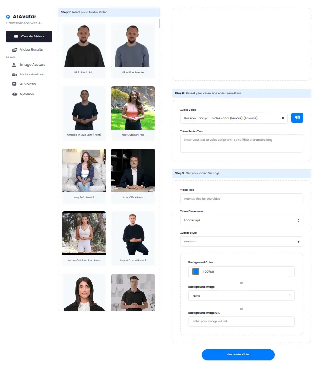 Avatar video wizard: voice selection and final settings