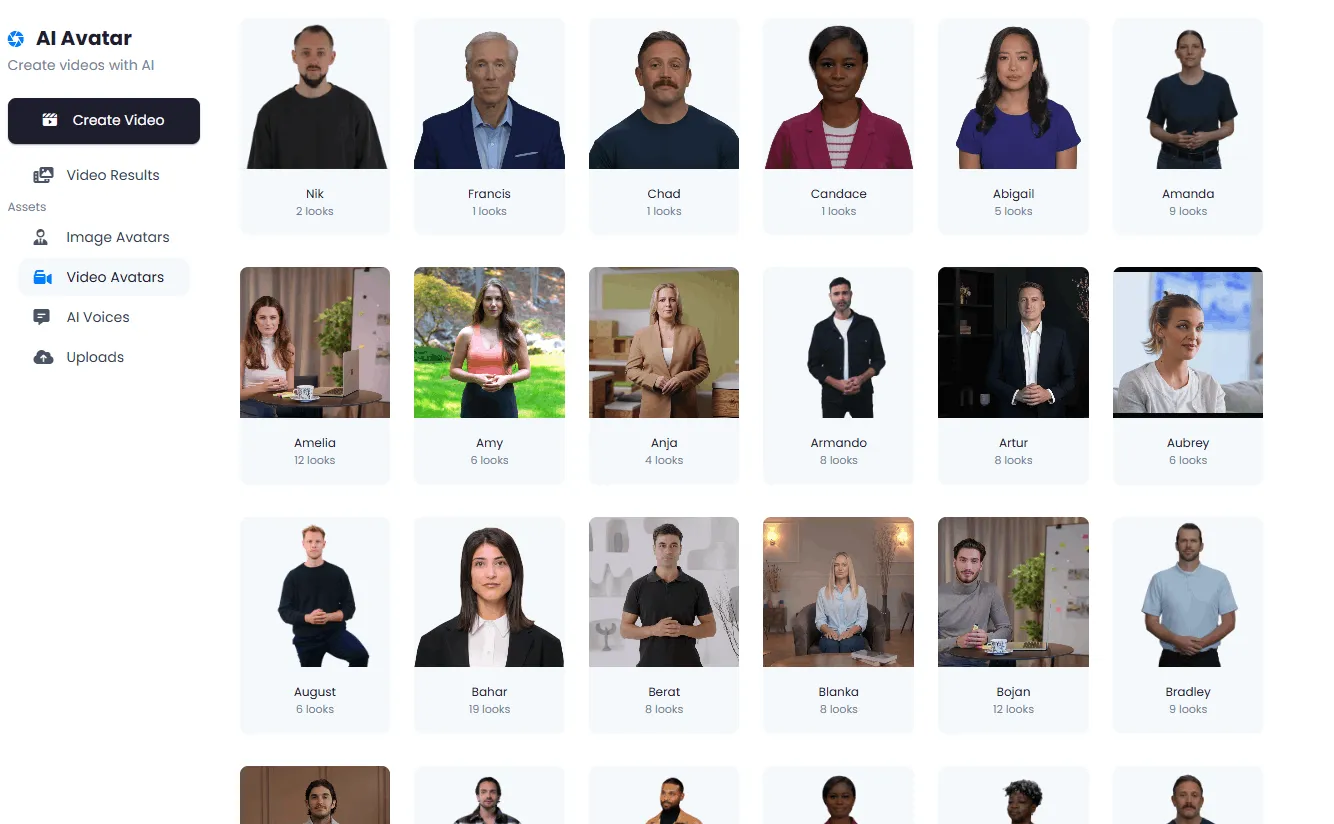 Library of ready-made video avatars