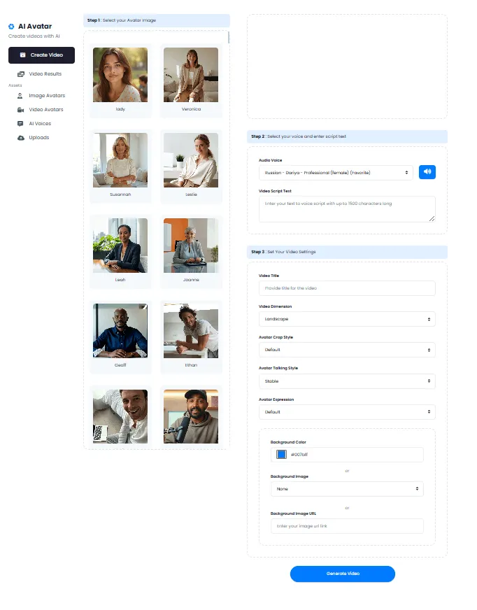 Avatar video wizard: select avatar from library