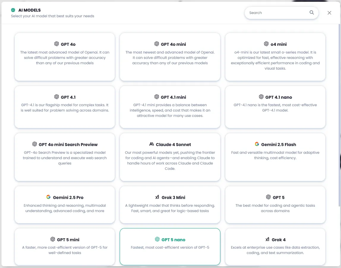 AI model selection from advanced models