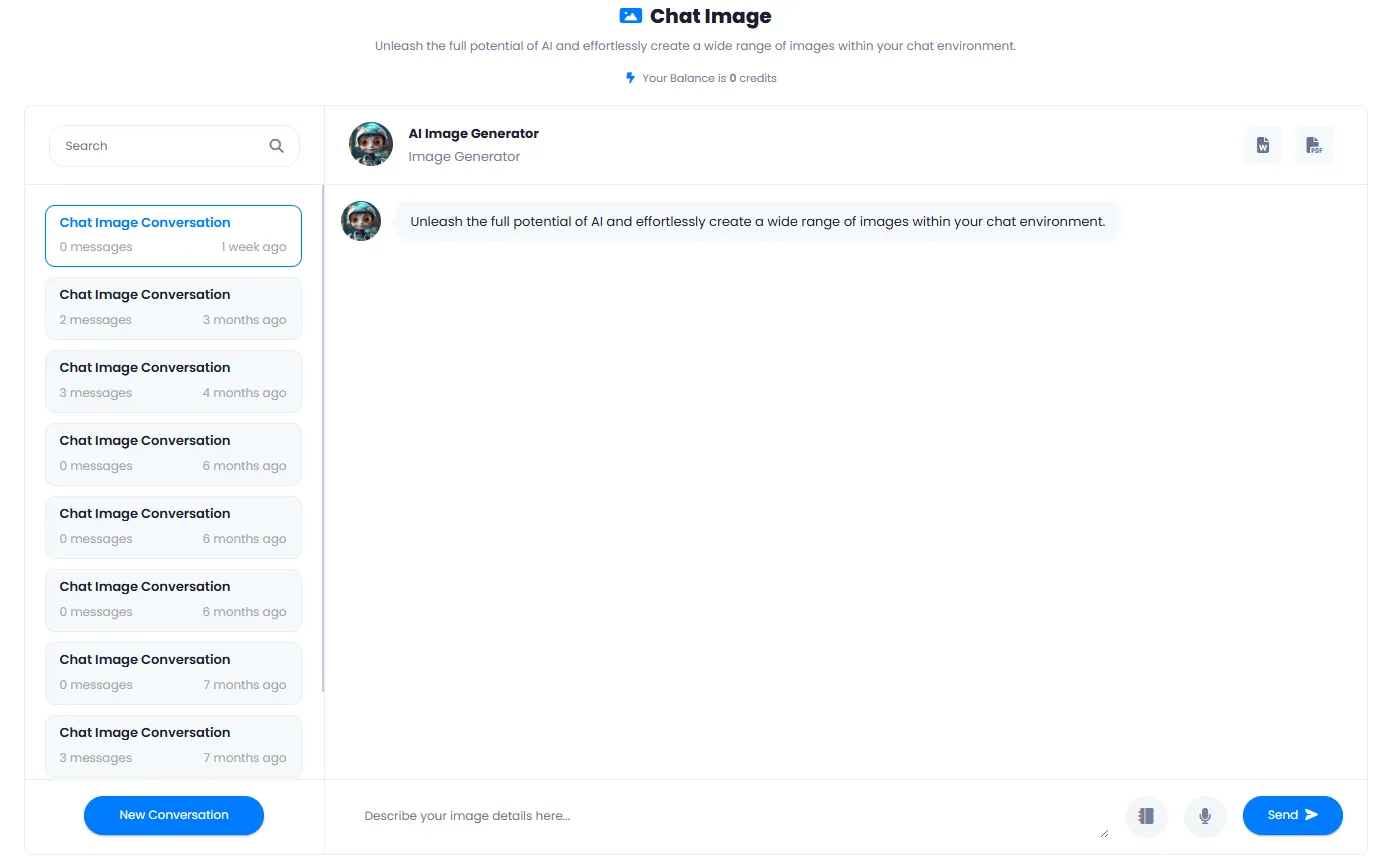Chat interface for generating images from text and conversation history
