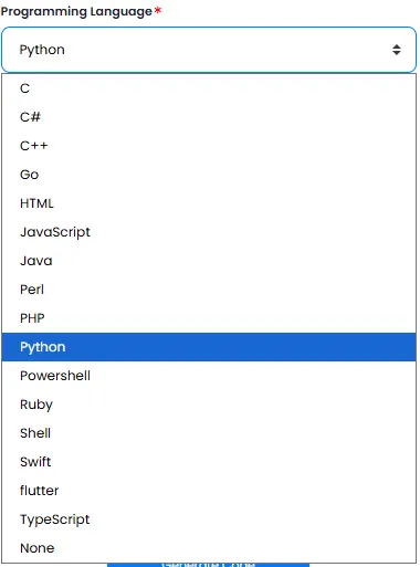 Programming language selection from various options