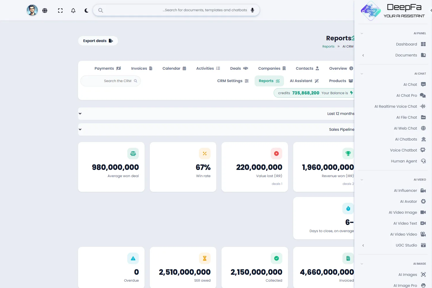 The invoice page with line items, tax, balance and payment recording