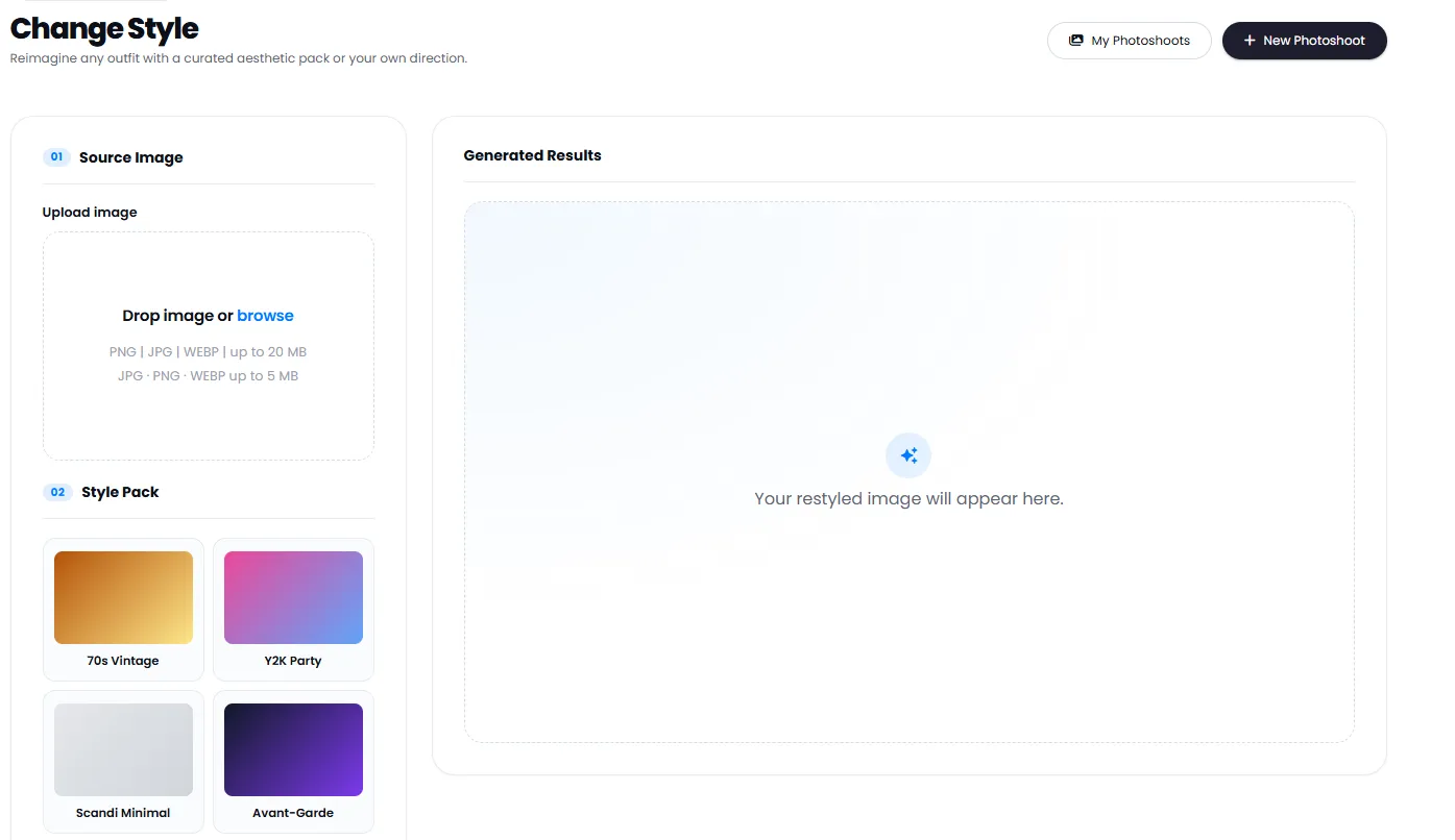 Change outfit style tool with curated style packs