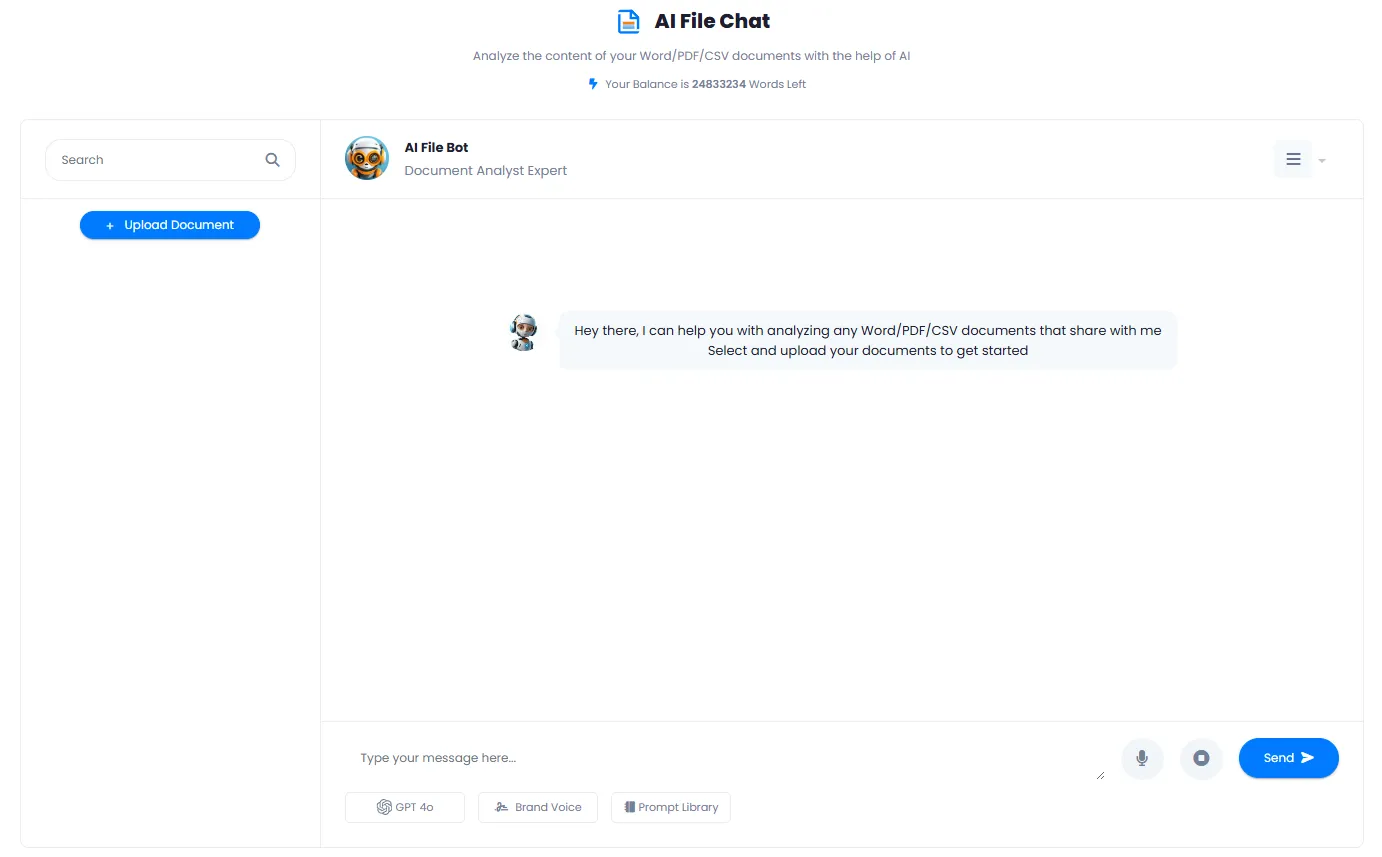 AI File Chat Interface for Uploading and Analyzing Word, PDF and CSV Documents