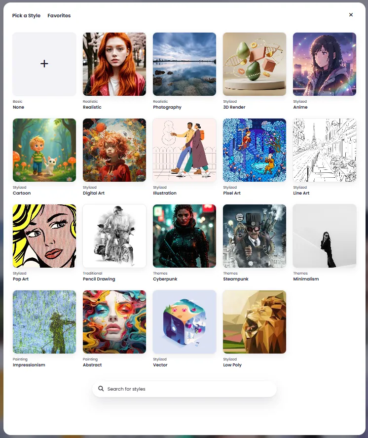 Visual style selection from rich style library