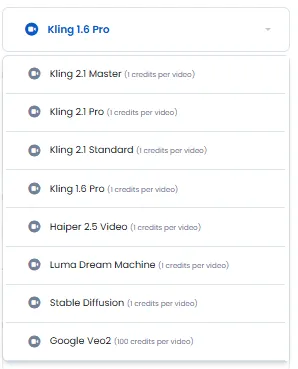 Video generation model selection from various options