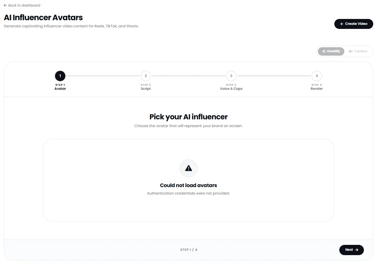 Video creation wizard with virtual influencer