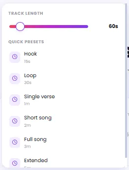 Track Length Adjustment with Quick Presets from Hook to Full Song