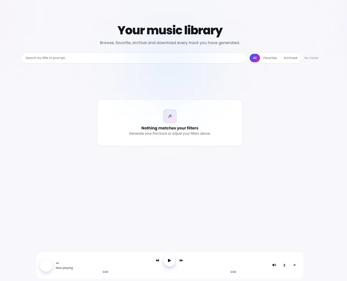 AI Music Pro Library for Browsing, Favoriting and Downloading Generated Tracks