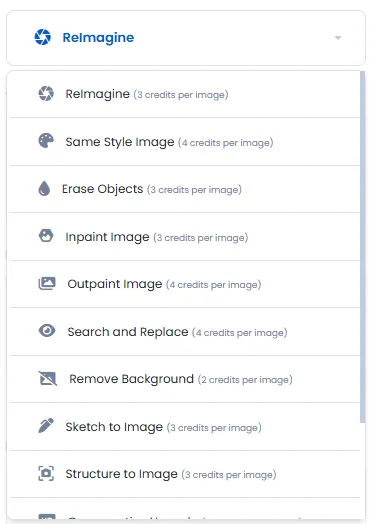 Editing tools library: reimagine, erase objects, remove background, and more