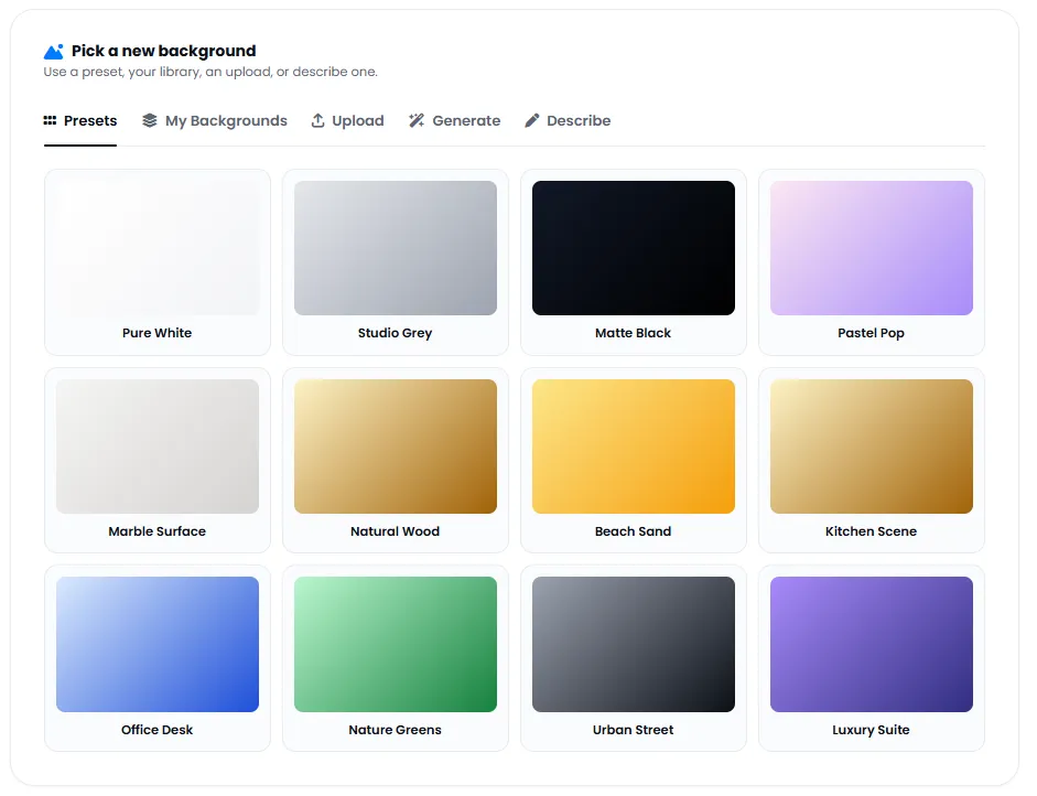 Background selection from ready-made presets