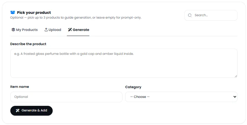 Generate product image with AI from text description