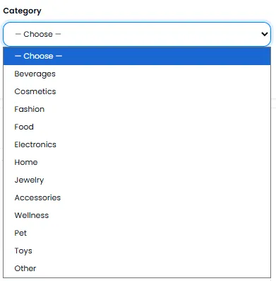 Product category selection for photoshoot