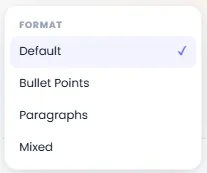 Slide Content Format Selection from Default to Paragraphs and Mixed