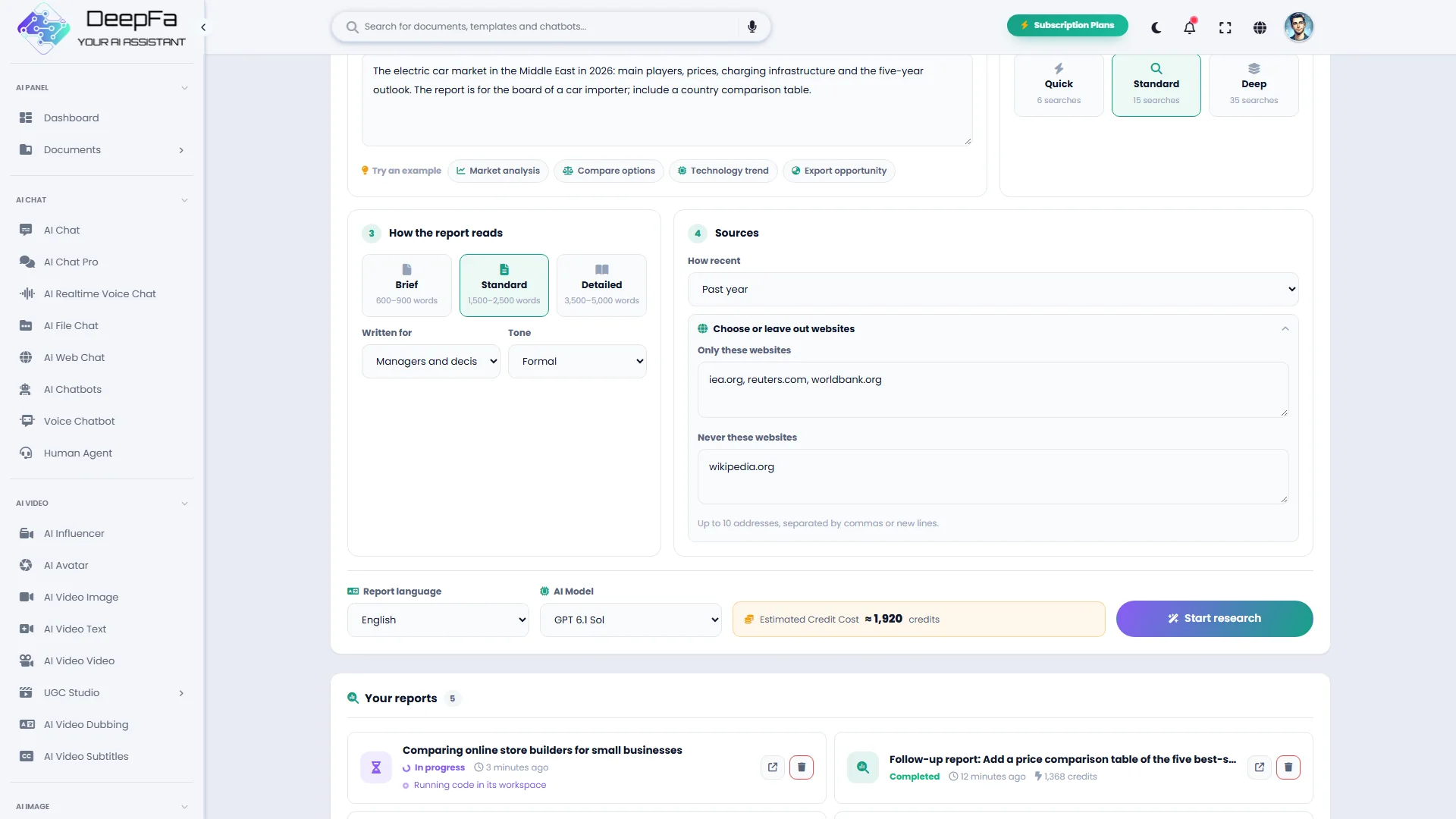Setting the sources: how recent, websites to keep to or leave out, with the estimated cost