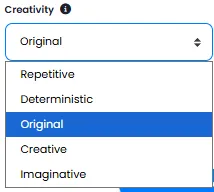 Creativity Level Selection Dropdown for Content Rewriting