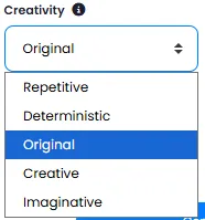 Creativity Level Selection Dropdown for RSS Content Generation