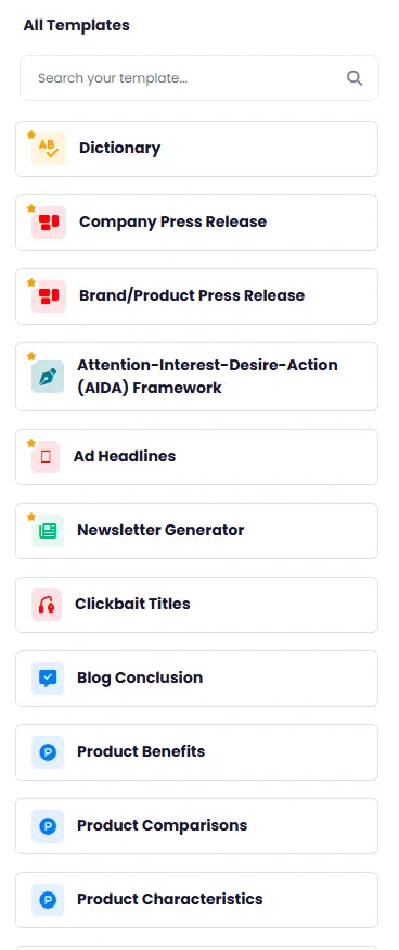 Full Content Template List in AI Smart Editor