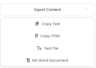 Export Content Menu with Copy Text, HTML, Text File and Word Document Options