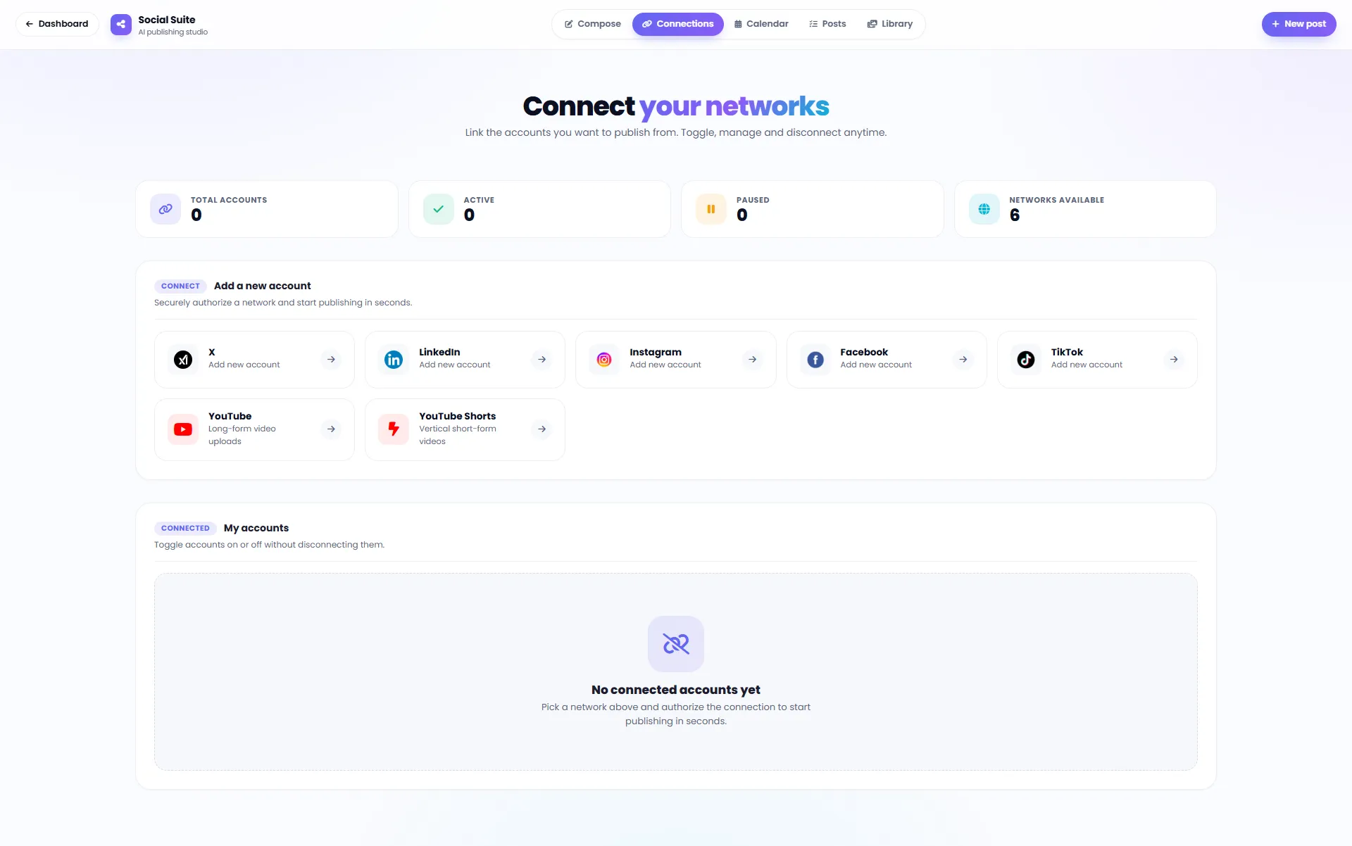 Connect and manage social media accounts