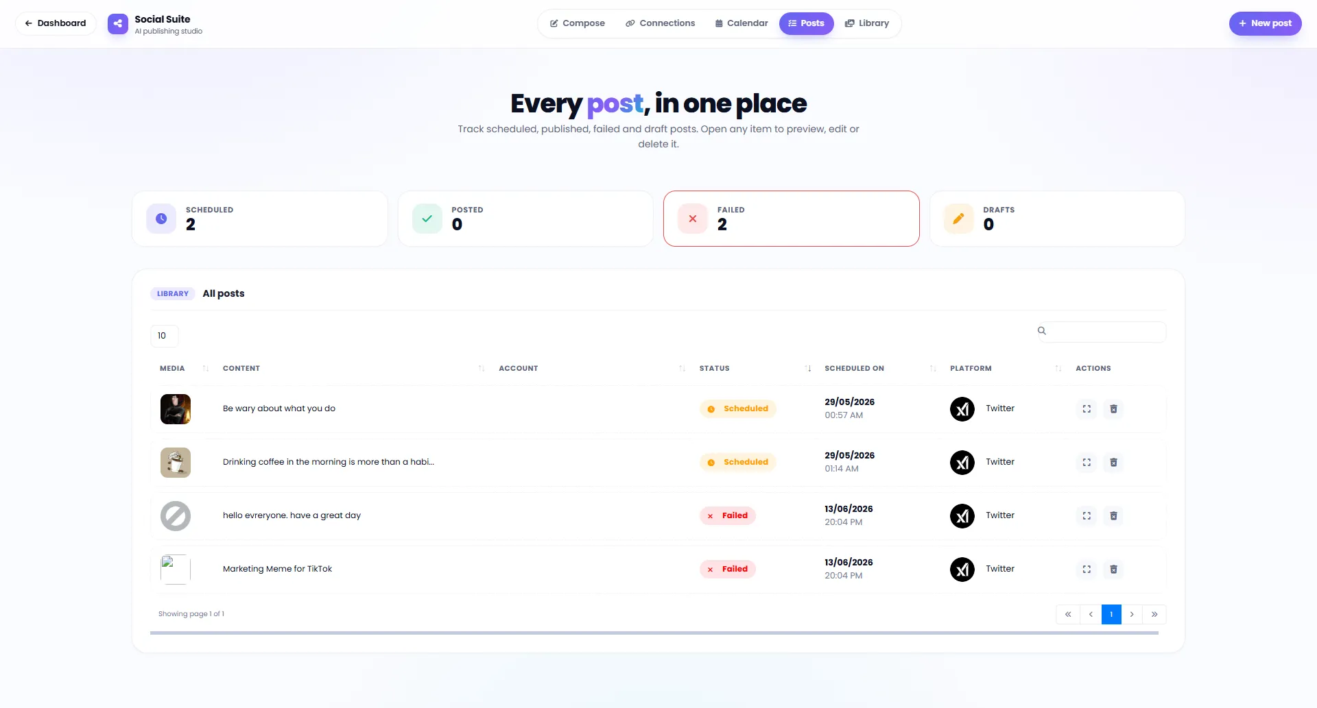 Manage and track the status of all posts