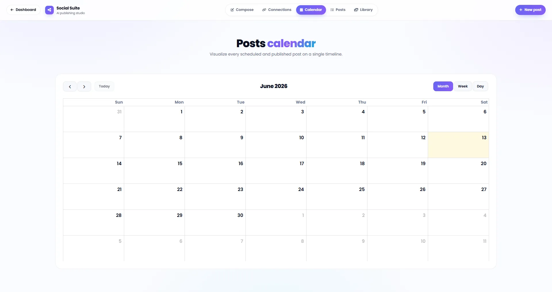 Content publishing schedule calendar
