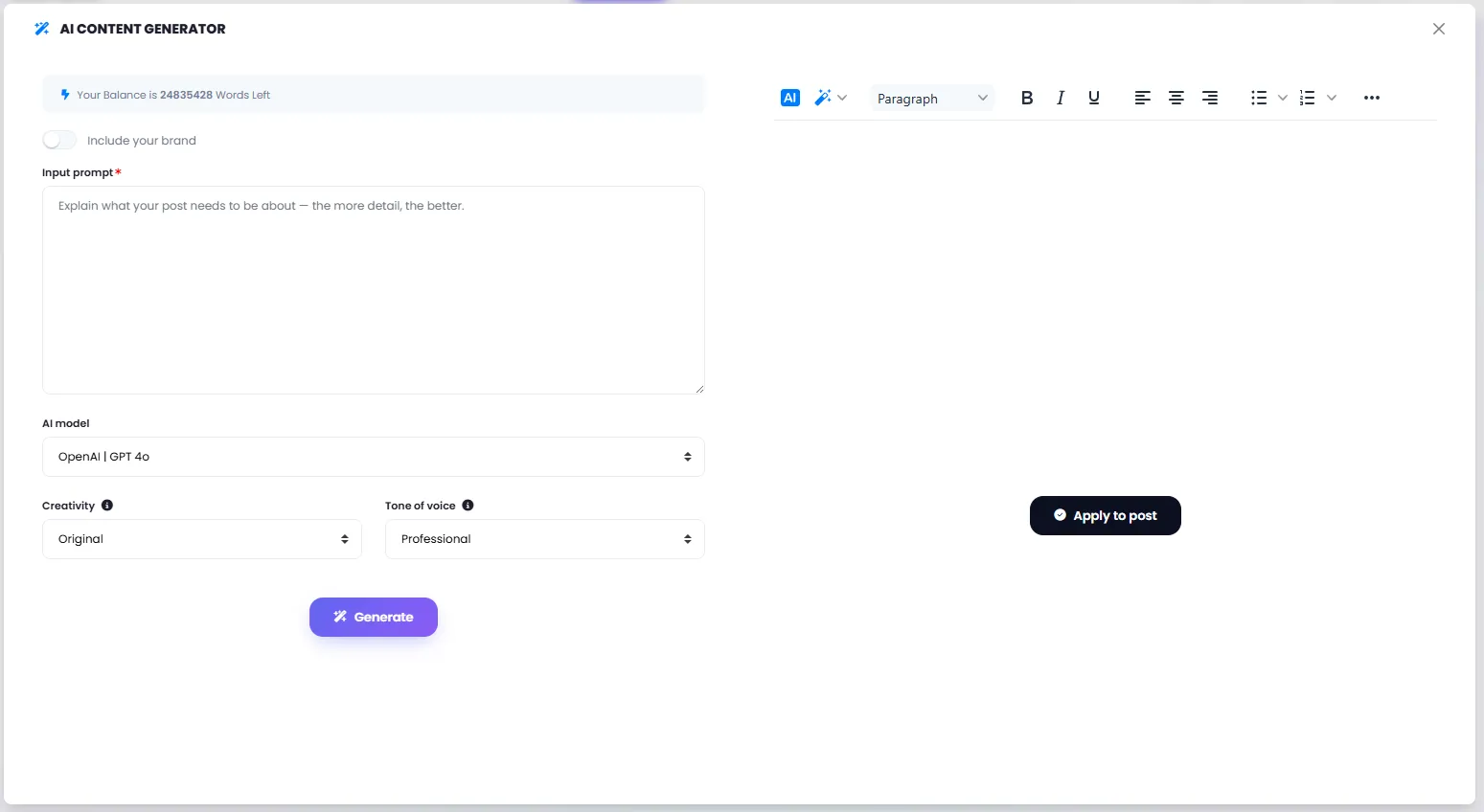 AI-powered content generation for posts