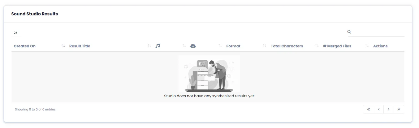 Sound Studio Results List with Search and Merged Files Management