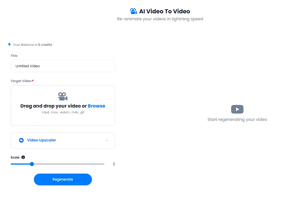 Video to video tool interface and file upload