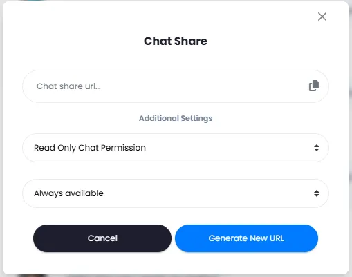 Chat Share Modal with Access Permissions and URL Generation