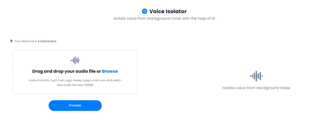 AI Voice Isolator Page with Audio File Upload to Remove Background Noise