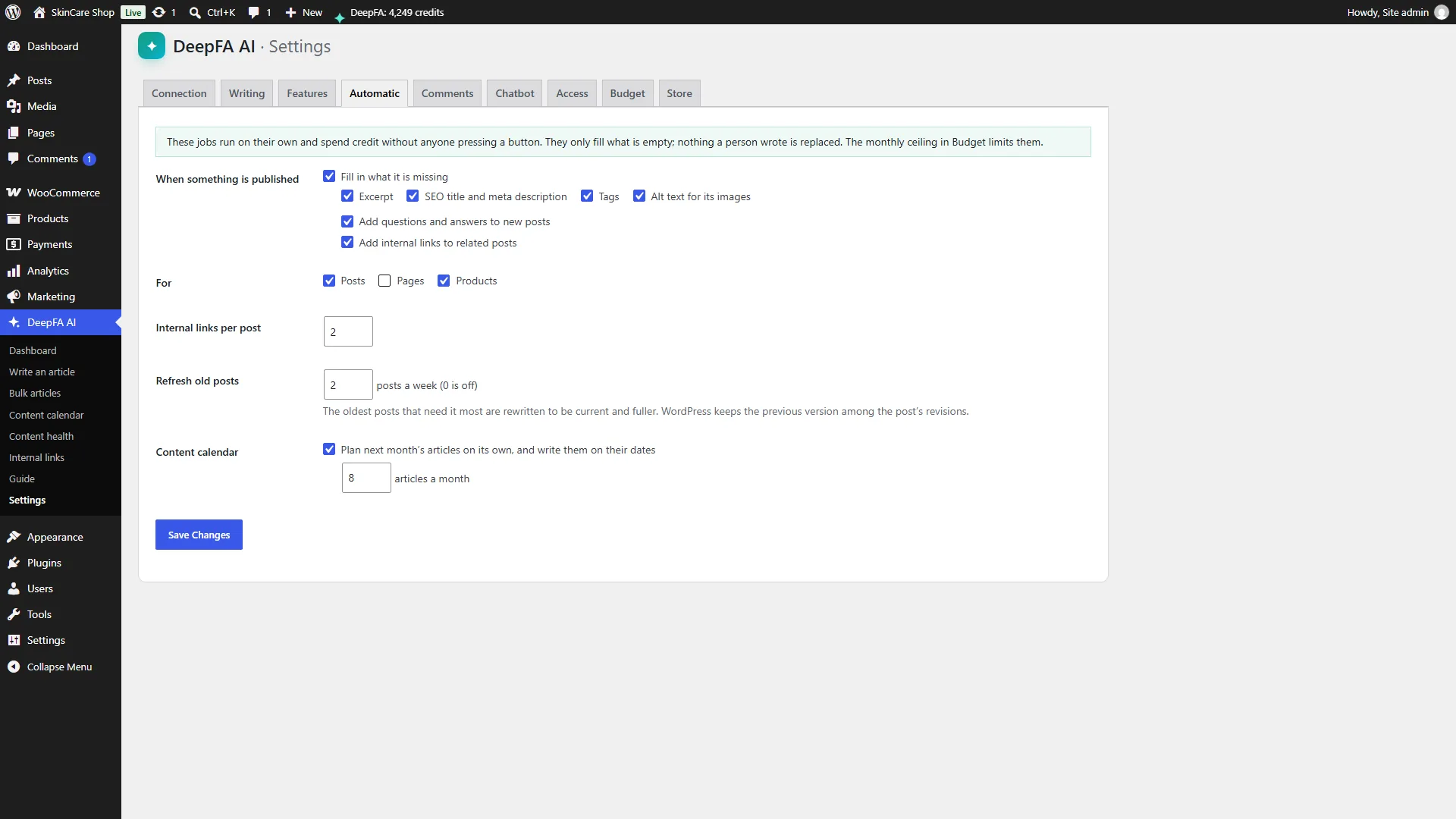 Automatic: SEO on publish, weekly refresh and the monthly calendar