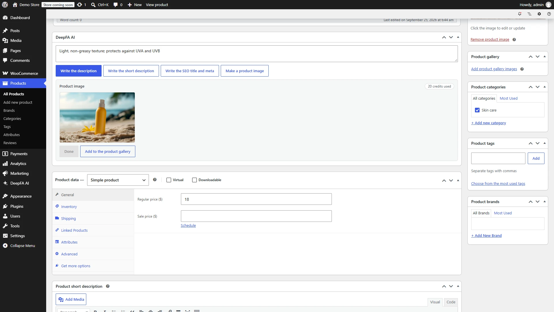 WooCommerce: a product image made and set as the main image