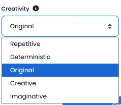 Creativity Level Selection Dropdown for Content Generation